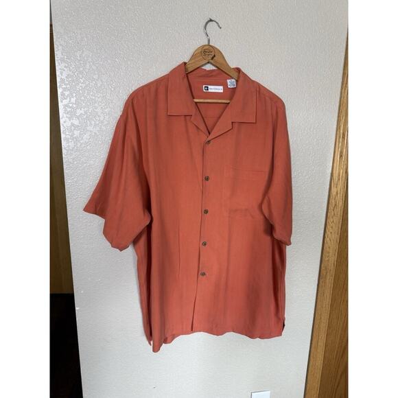 Bachrach Men’s 100% Short Sleeve Button Front Camp Shirt XL Orange Subtle Stripe - Picture 3 of 4